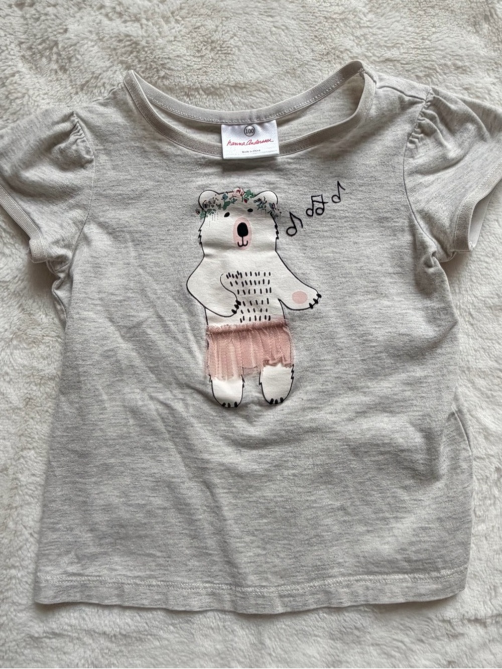 Hanna Andersson Light Gray Tee with Pink Tulle Bear. Size 100/4.